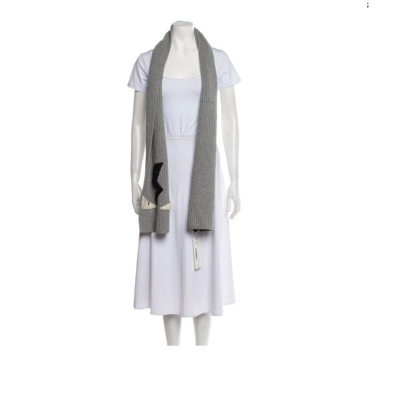 Fendi 🔴FENDI Eye Monster Wool Scarf - Grey Size ONE SIZE - 8 Thumbnail