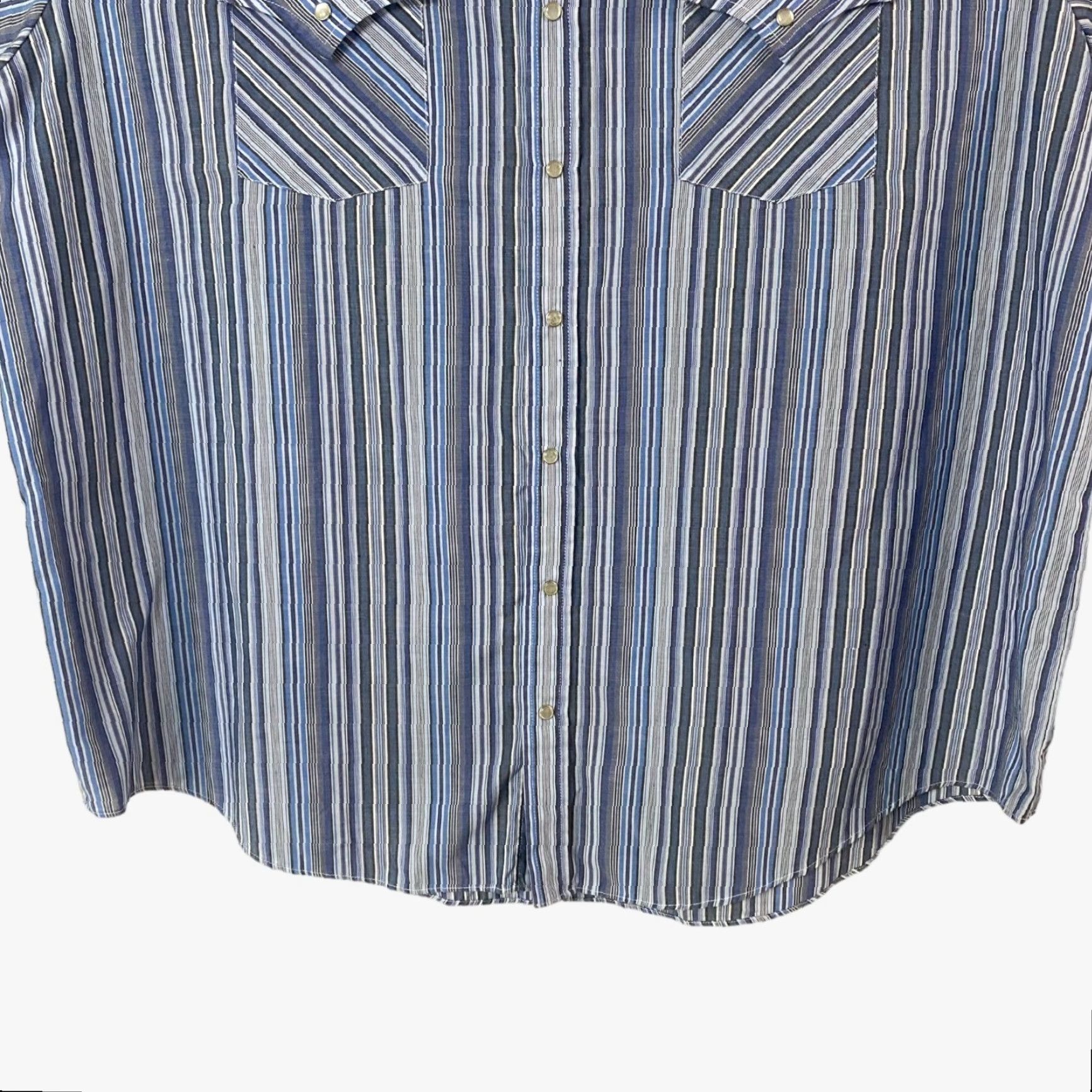 Vintage VINTAGE Plains Western Snap Button-Up Short-Sleeve Shirt Blue Multi-Stripe Men 2X Big & Tall Button-Up Shirt Size US XXL / EU 58 / 5 - 7 Thumbnail