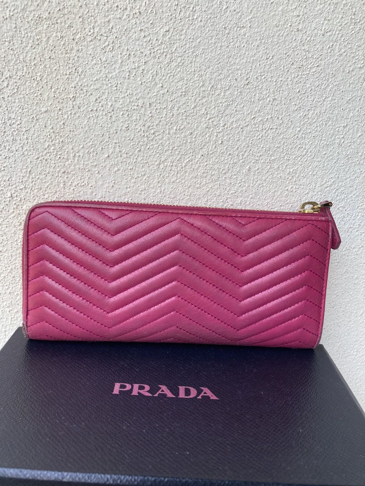 Prada Prada Saffiano Chevron Ribbon Peonia Pink Wallet Size ONE SIZE - 4 Thumbnail