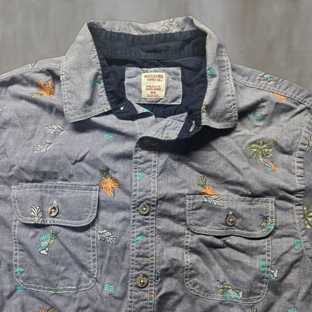 Mossimo Mossimo Button-Up Shirt Blue Hawaiian Casual Men’s Size M Medium Short Sleeve Cotton Button-Front 90s Theme, Hawaiian Shirt Mens Size US M / EU 48-50 / 2 - 1 Thumbnail