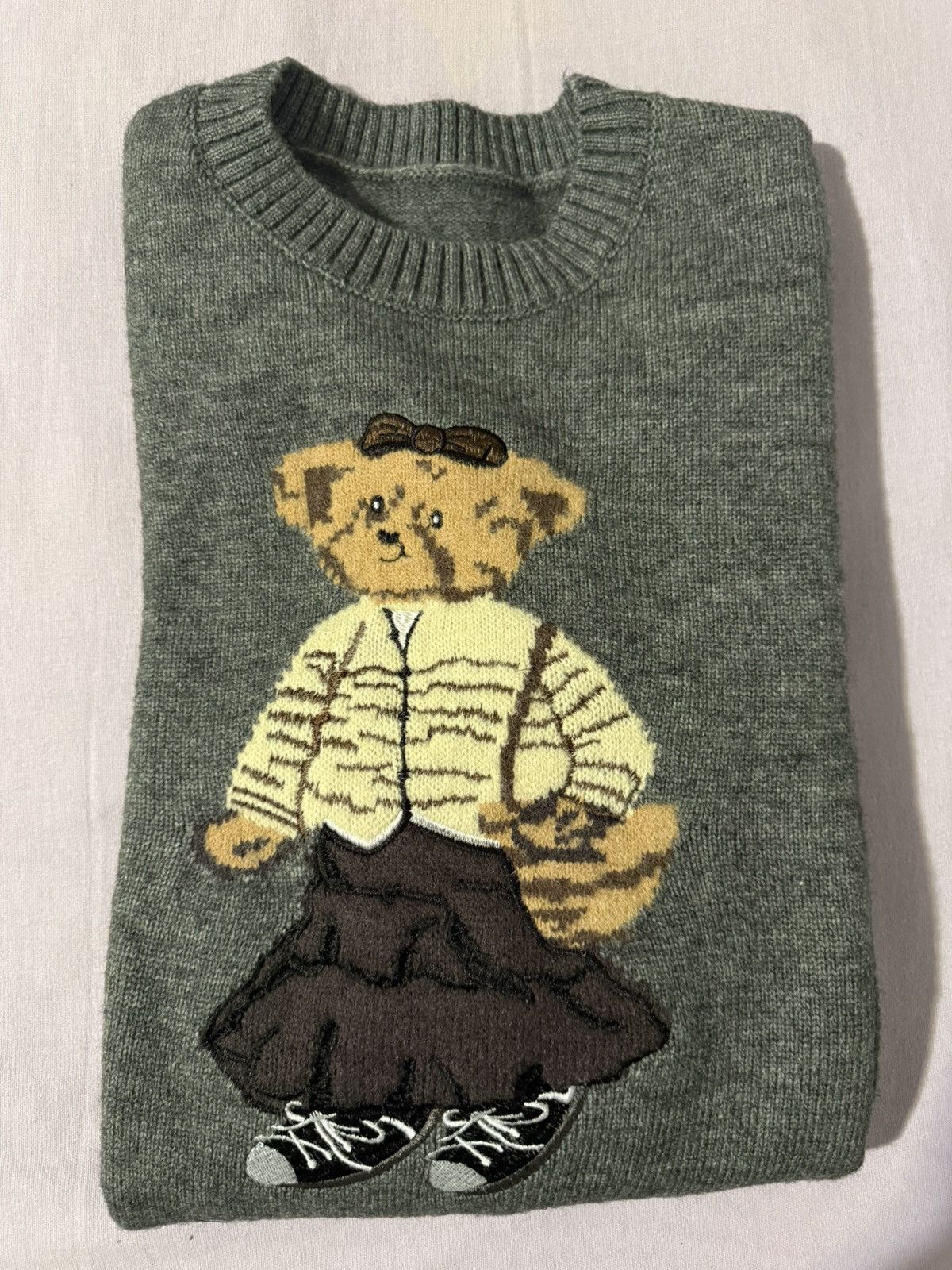 Other Gray crewneck sweater with teddy bear embroidery soft knit Size L / US 10 / IT 46 - 1 Thumbnail