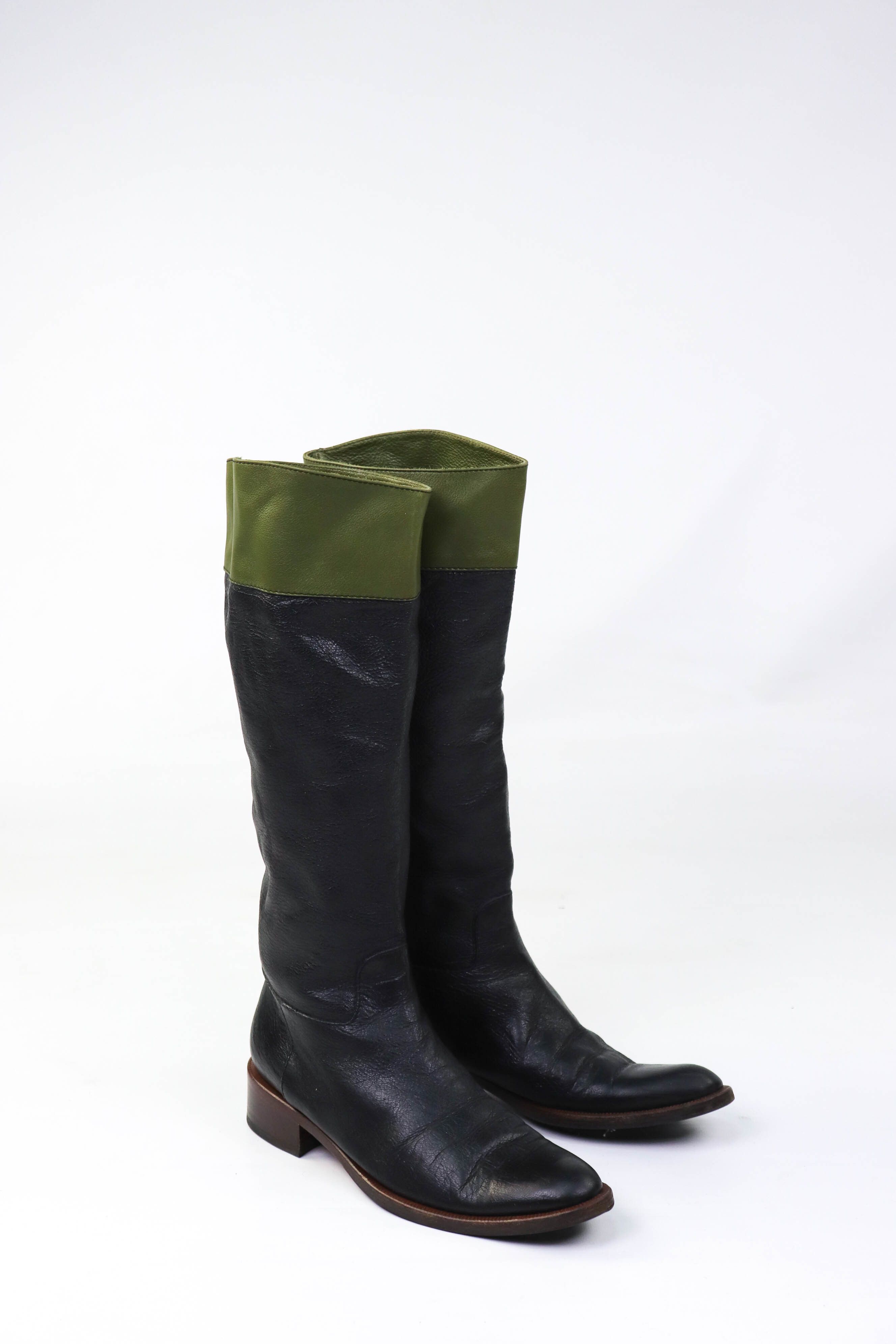 Etro Vintage ETRO Two Tone Green Leather Knee Length Riding Boots Size US 8.5 / IT 38.5 - 2 Thumbnail