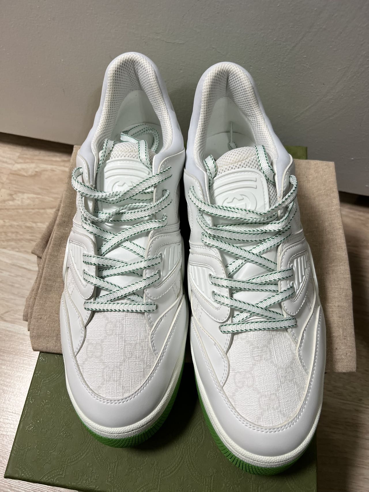 Gucci Gucci Basket Low White Demetra Green Size US 12.5 / EU 45-46 - 7 Thumbnail