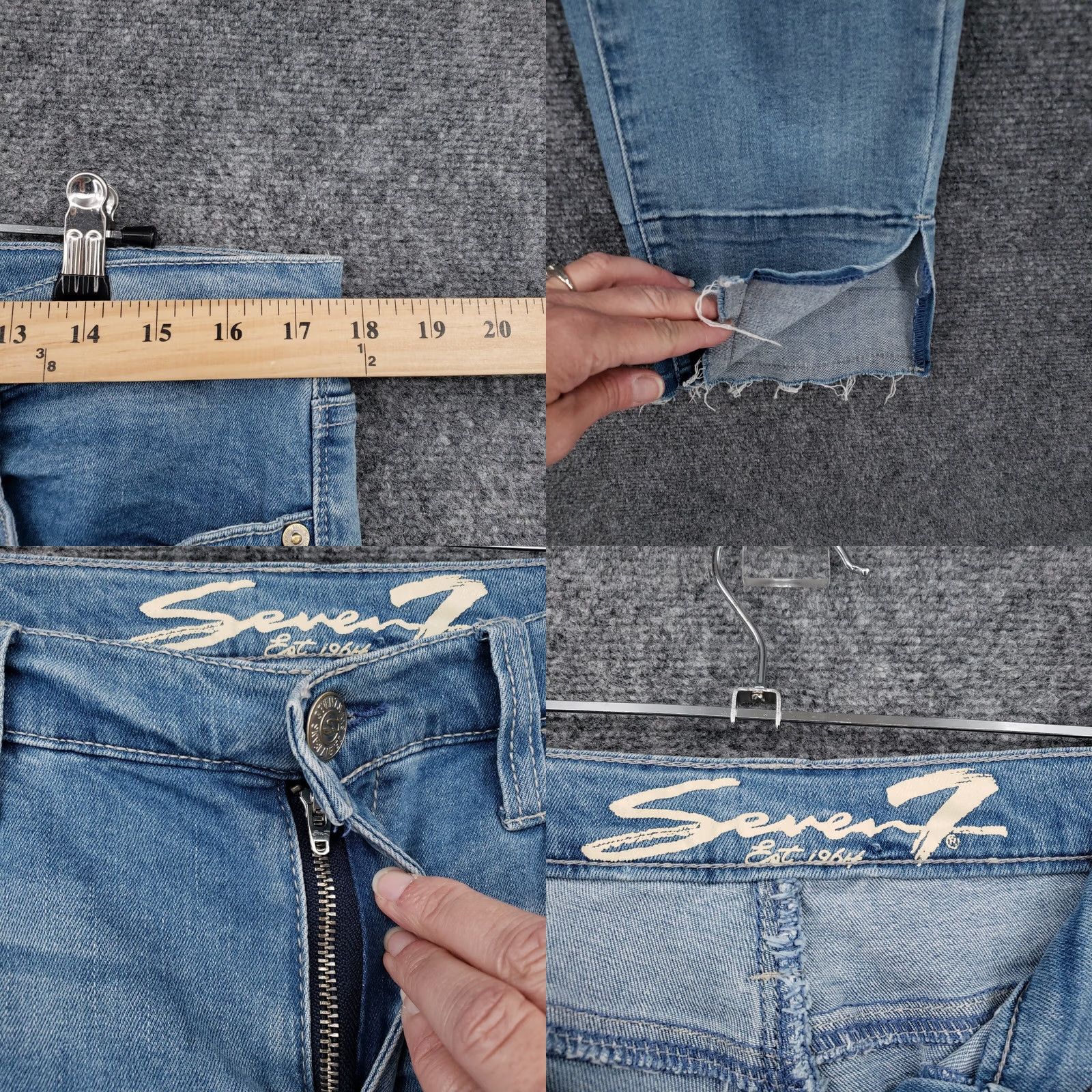 Vintage Seven7 Jeans Women 12 Blue Skinny Easy Fit Mid Rise Medium Wash Denim Distressed Size 34" / US 12 / IT 48 - 8 Thumbnail