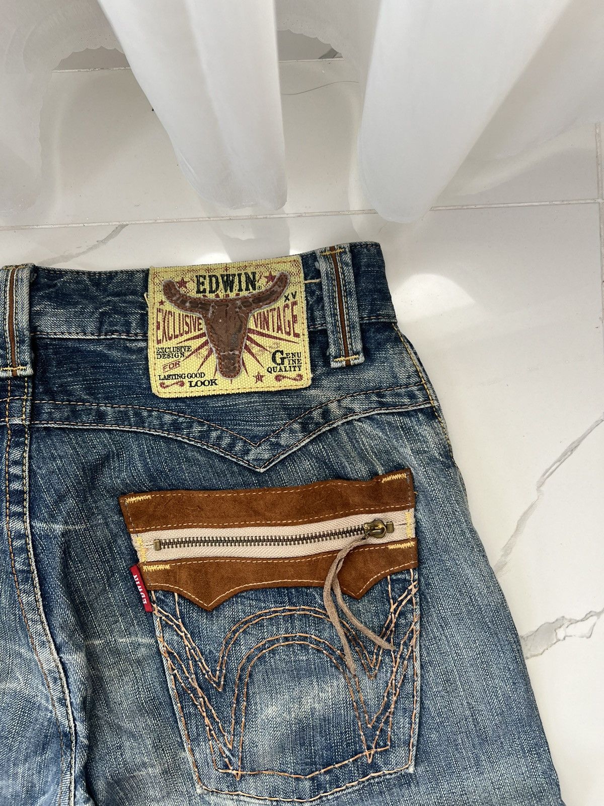 Edwin 90's EDWIN COWBOY STYLE RARE Y2K JEANS BIG POCKETS LOGO Size US 32 / EU 48 - 3 Thumbnail