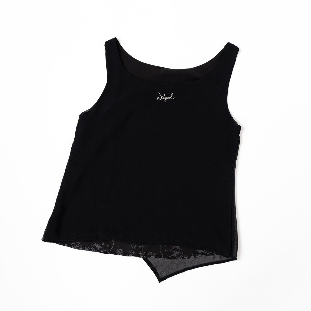 Desigual Desigual Black Sheer Tank Top Asymmetric Sleeveless Blouse Size L / US 10 / IT 46 - 2 Thumbnail
