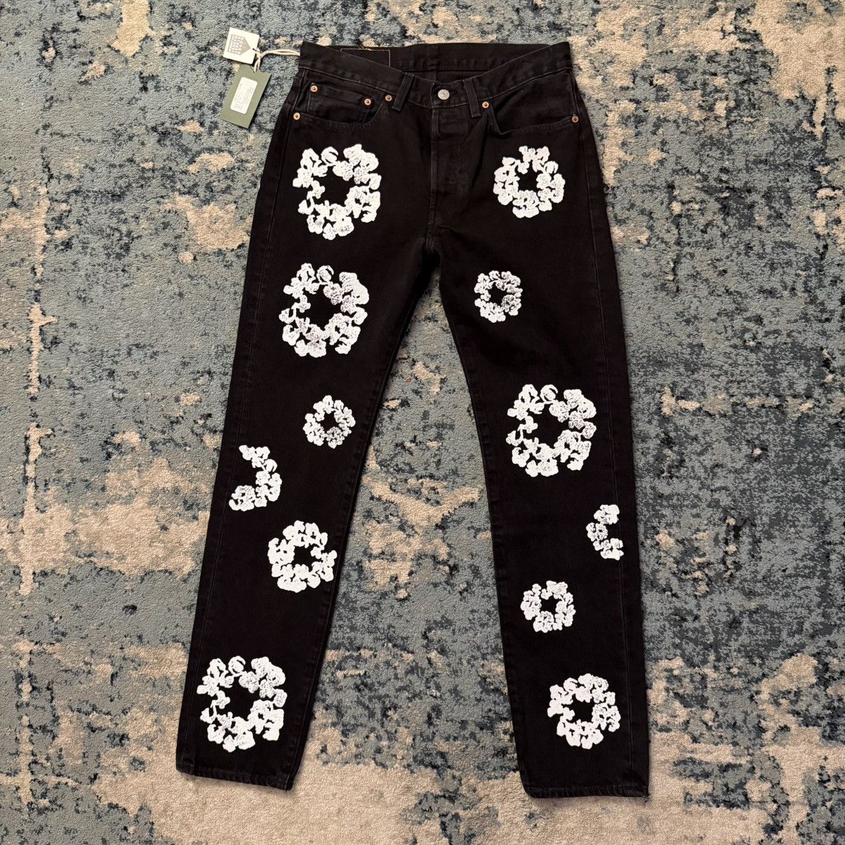 DENIM TEARS Denim Tears Cotton Wreath Black Jeans 501 W31 L32 Brand New Size US 31 - 1 Thumbnail