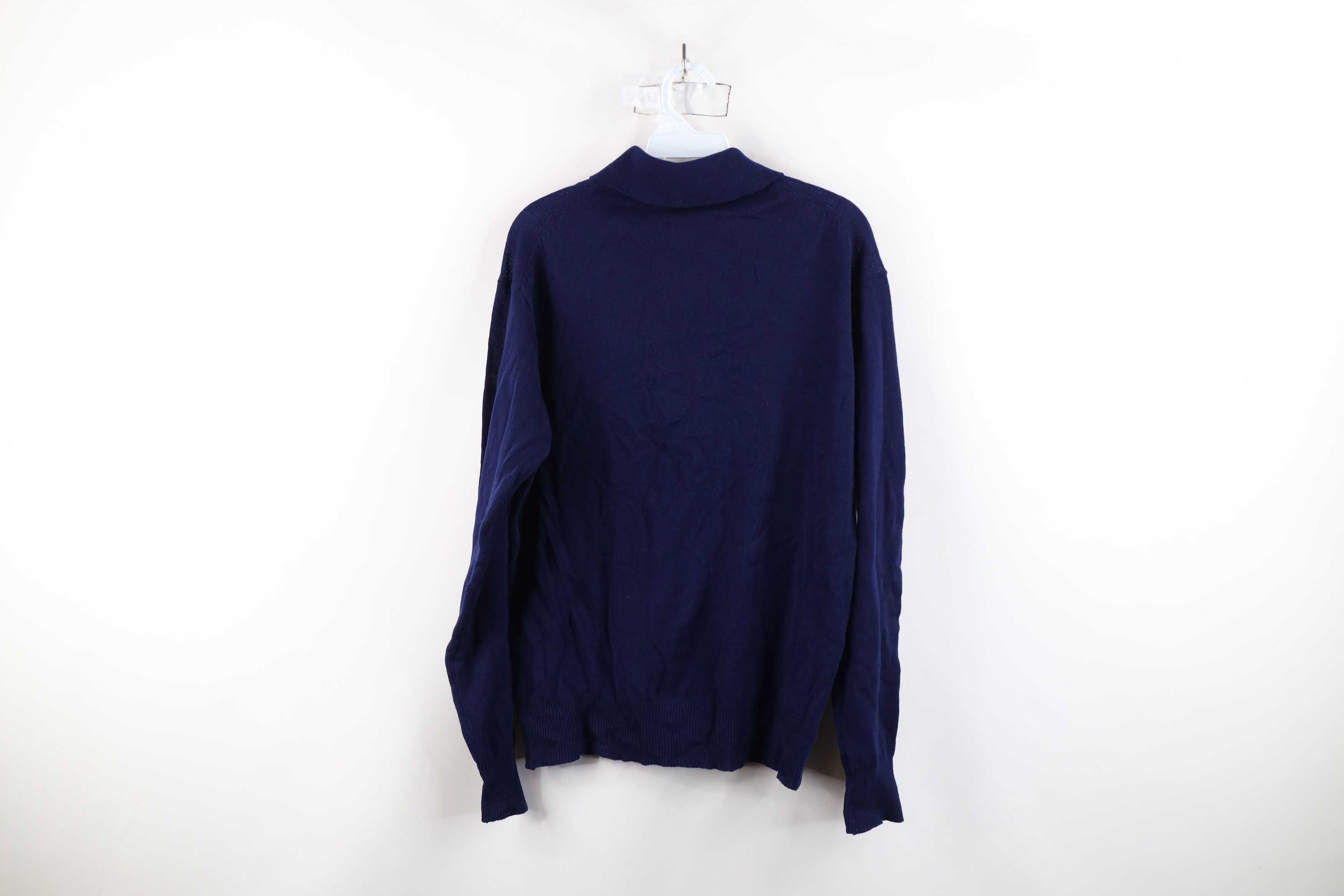 Vintage Vintage 70s Streetwear Cable Knit Collared Sweater Navy Blue Size US L / EU 52-54 / 3 - 9 Thumbnail