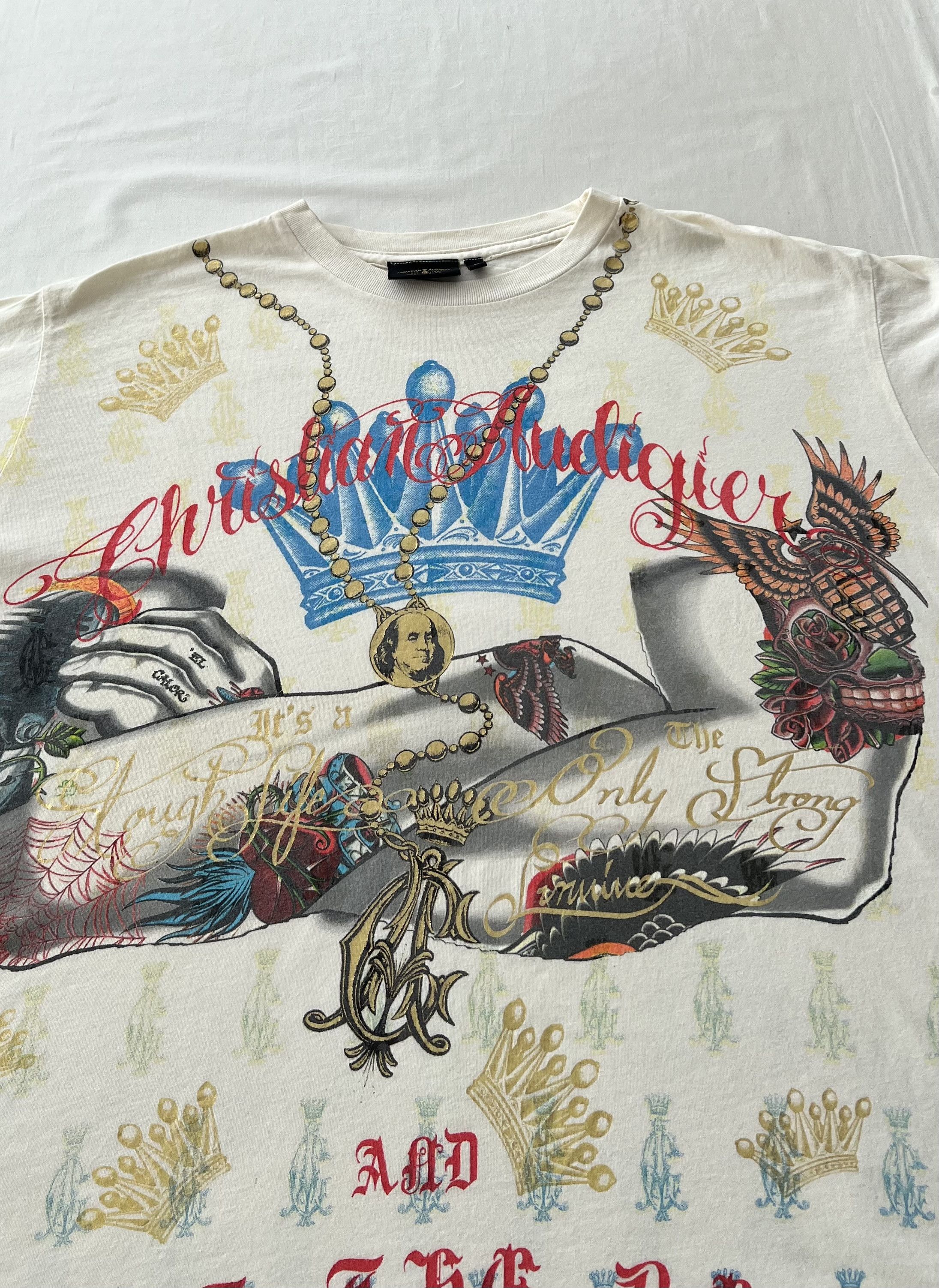 Christian Audigier Christian Audigier Ed Hardy Skull Hands Tattoo Y2k White Tee Size US L / EU 52-54 / 3 - 4 Thumbnail