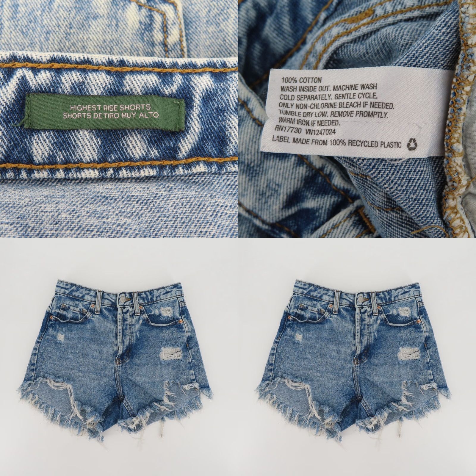 Vintage Wild Fable Women Highest Rise Shorts Blue Denim Button Cut-Off 2 5-Pocket Design Distressed Size 26" / US 2 / IT 38 - 8 Thumbnail
