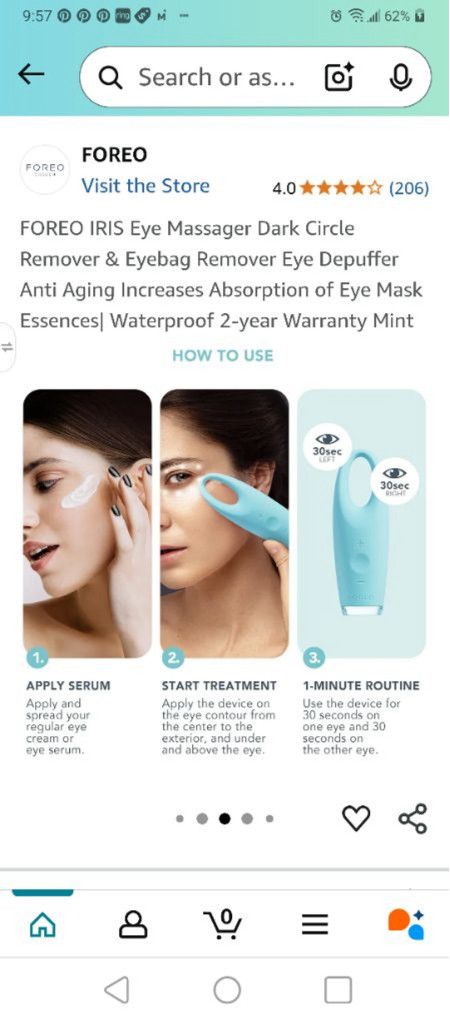 Lunya FOREO IRIS Illuminating Eye Massager in Mint NIP Size ONE SIZE - 4 Thumbnail