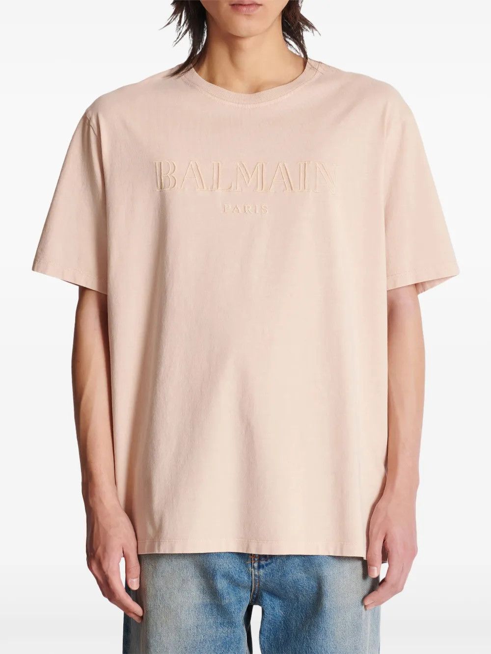 Balmain o1y0426 Logo Crewneck T-Shirt in Beige Size US XXS / EU 40 - 4 Thumbnail