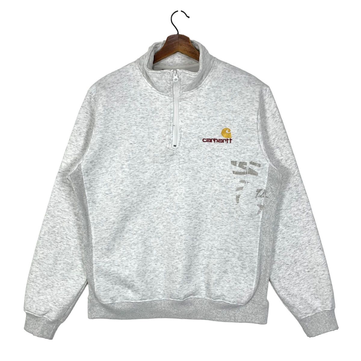 image of Vintage Carhartt Work In Progress Quarter Zip Sweatshirt in Grey, Men's (Size Large)