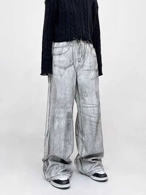 Japanese Brand High street tie-dye washed dirty white baggy jeans Size US 31 - 3 Thumbnail