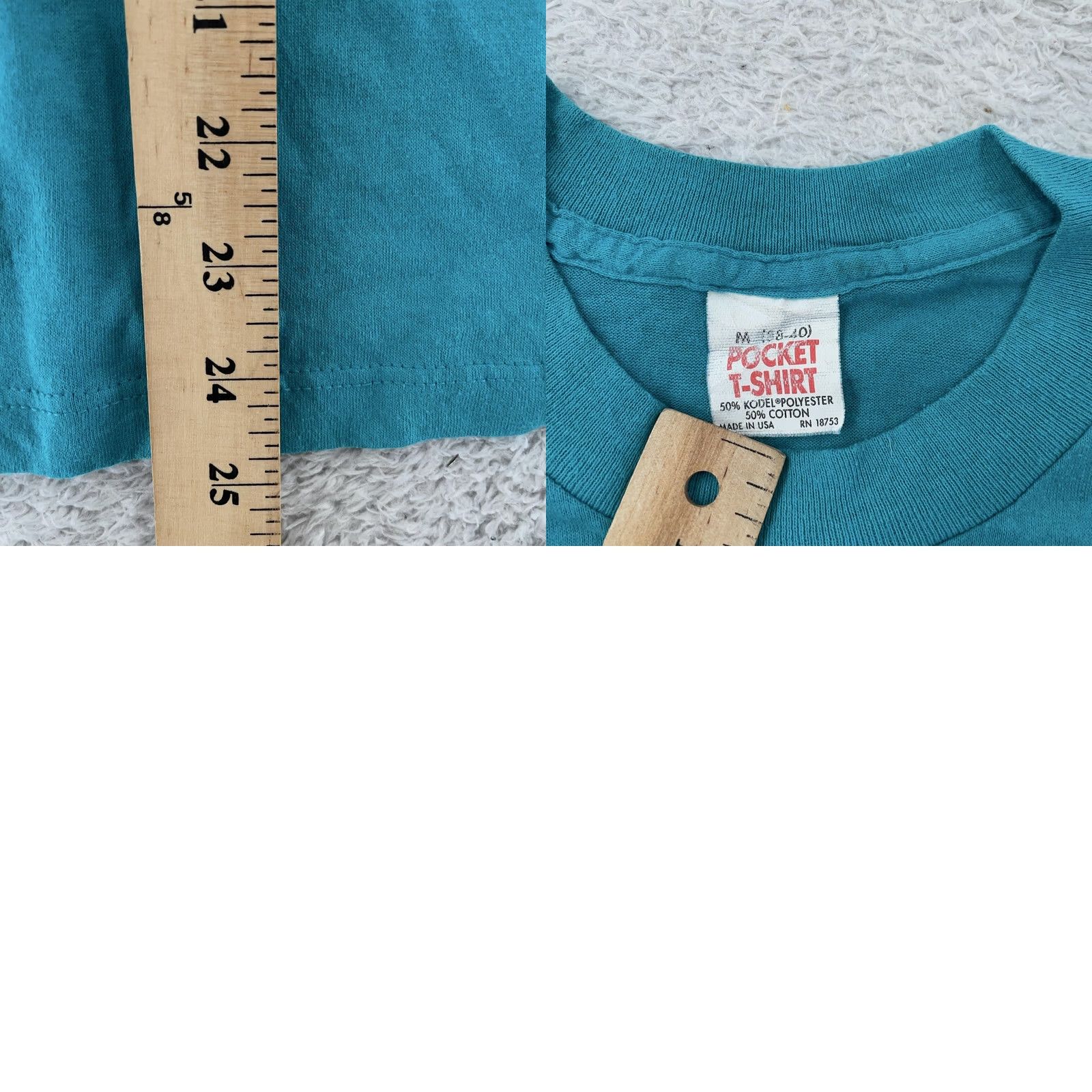 Vintage VINTAGE 90s Blank Pocket Shirt Mens XS Teal Blue Made in USA 50/50 Crewneck Tee Shirt Size US XS / EU 42 / 0 - 8 Thumbnail