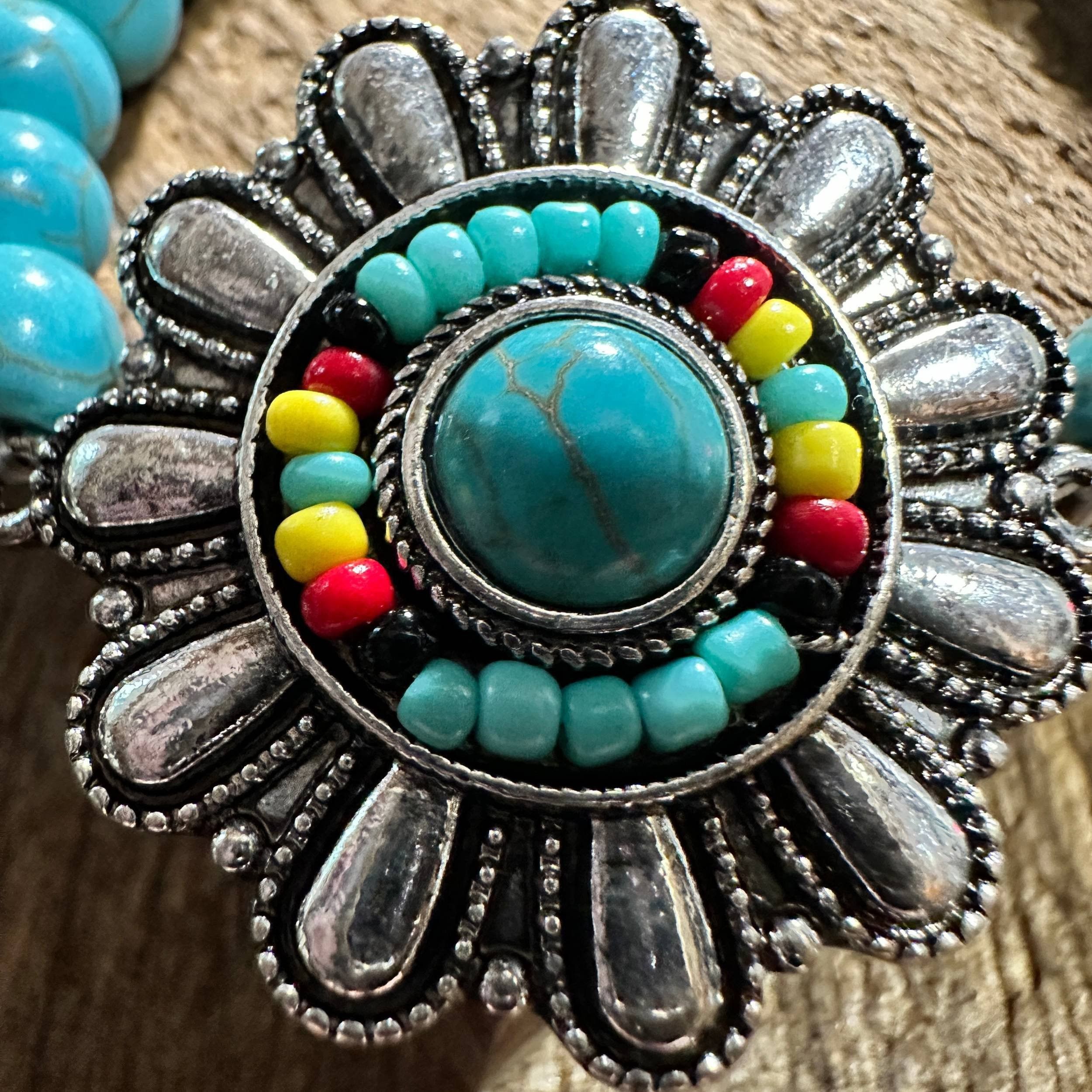 Other Turquoise Flower Concho Seed Bead Southwestern Bohemian Brac Size ONE SIZE - 4 Thumbnail