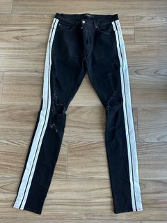 Black jeans with white stripe best sale on side