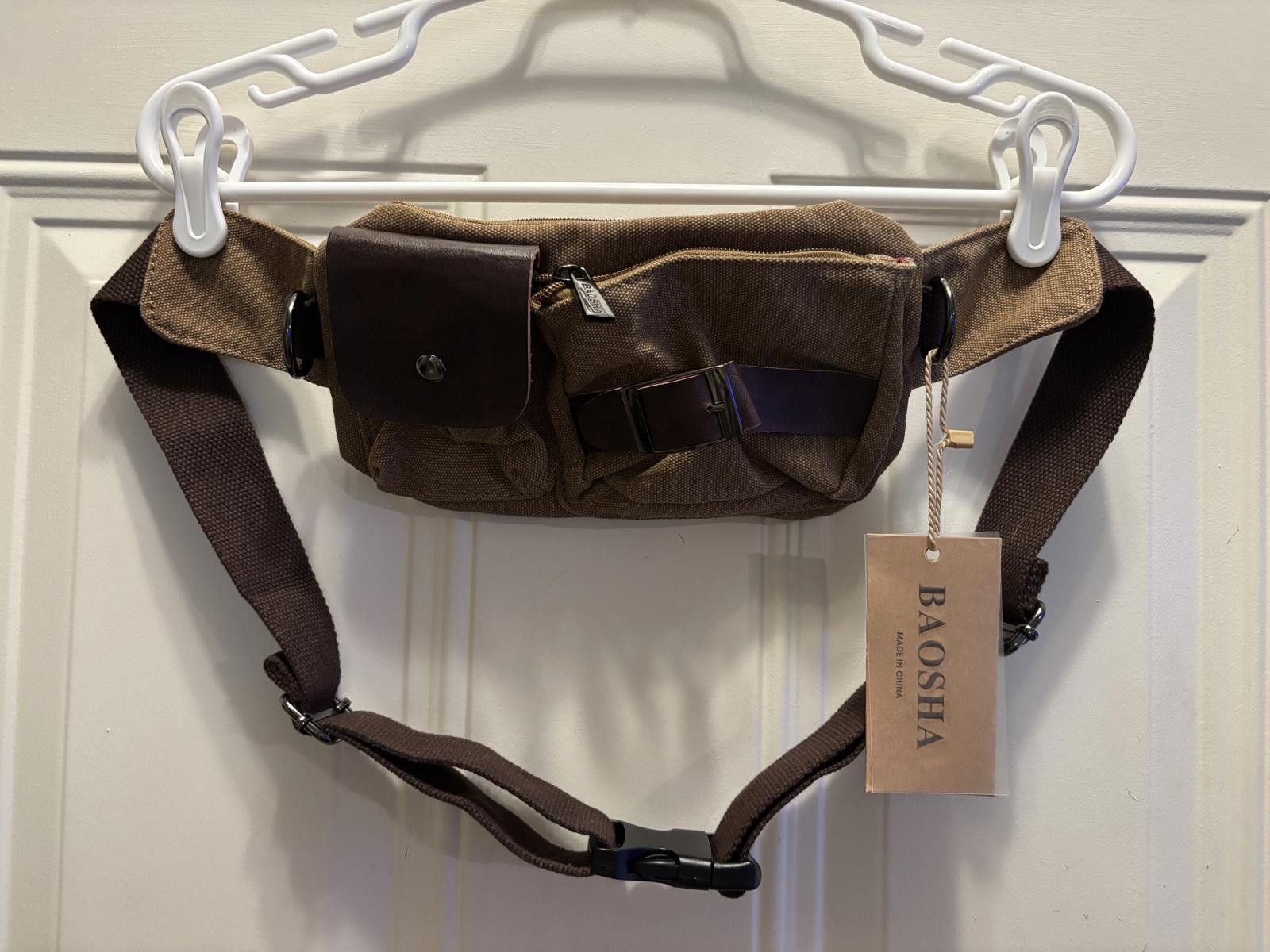 Designer NWT Baosha Waist Sling Bag in Brown, Men's