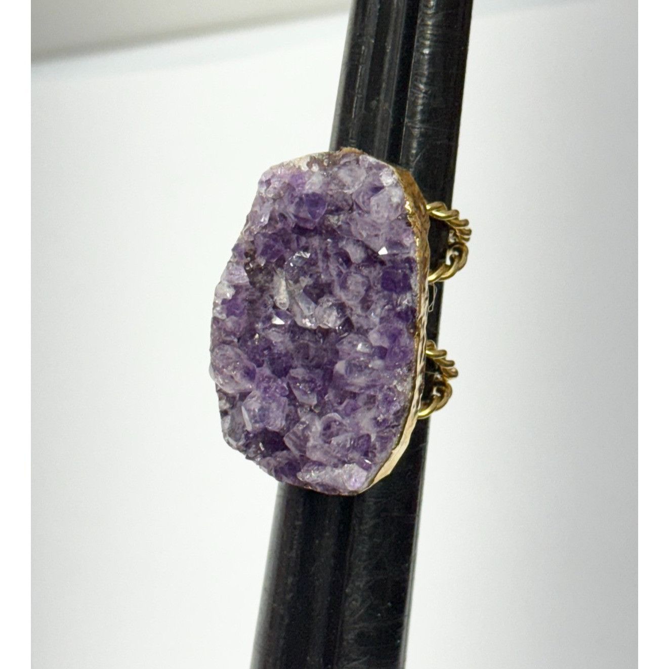 Vintage Vintage amethyst druzy purple stone adjustable ring Size ONE SIZE - 1 Thumbnail