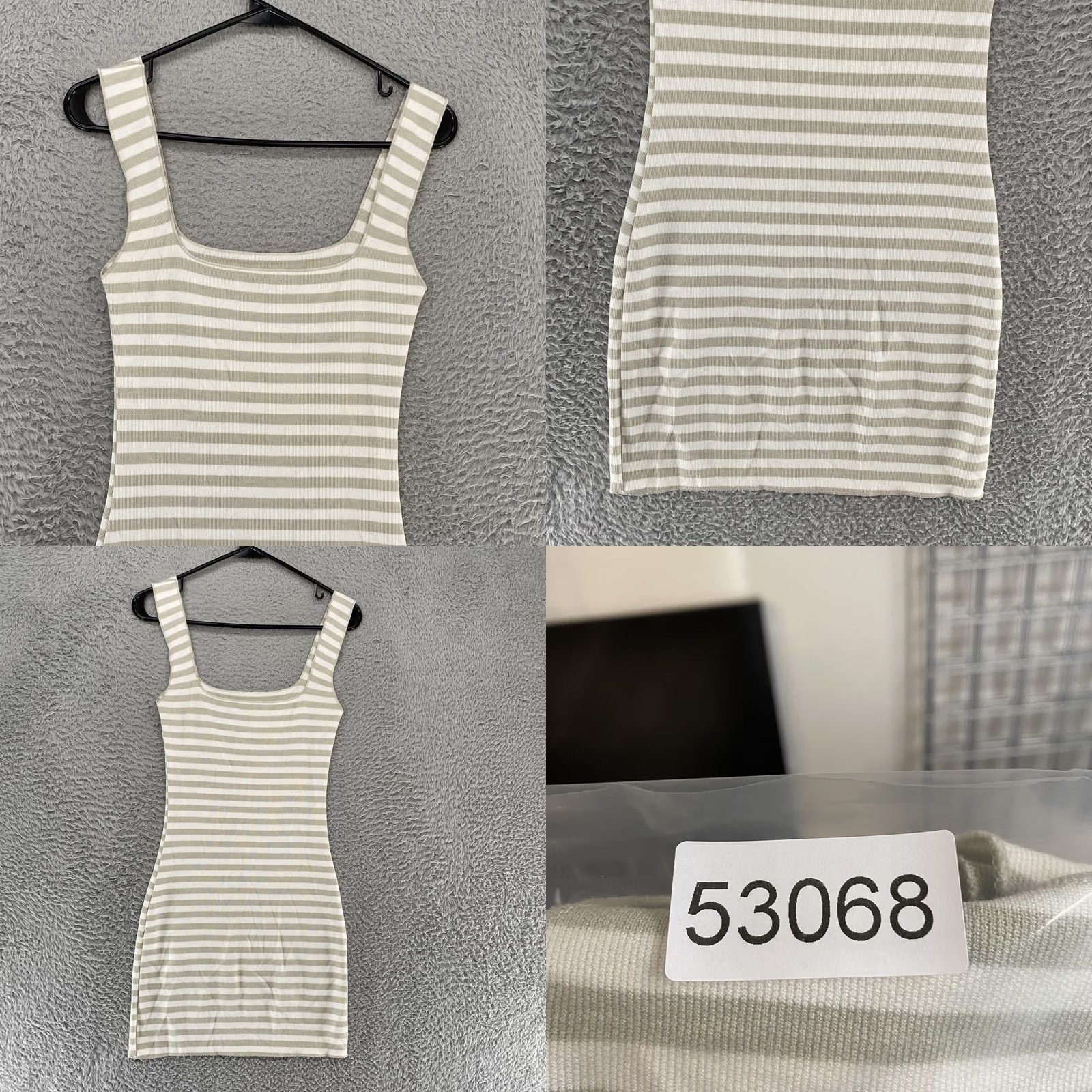 Zara VINTAGE Zara Dress Womens Small Beige White Stripe Ribbed Bodycon Tank Mini Knit Stretch Size S / US 4 / IT 40 - 8 Thumbnail