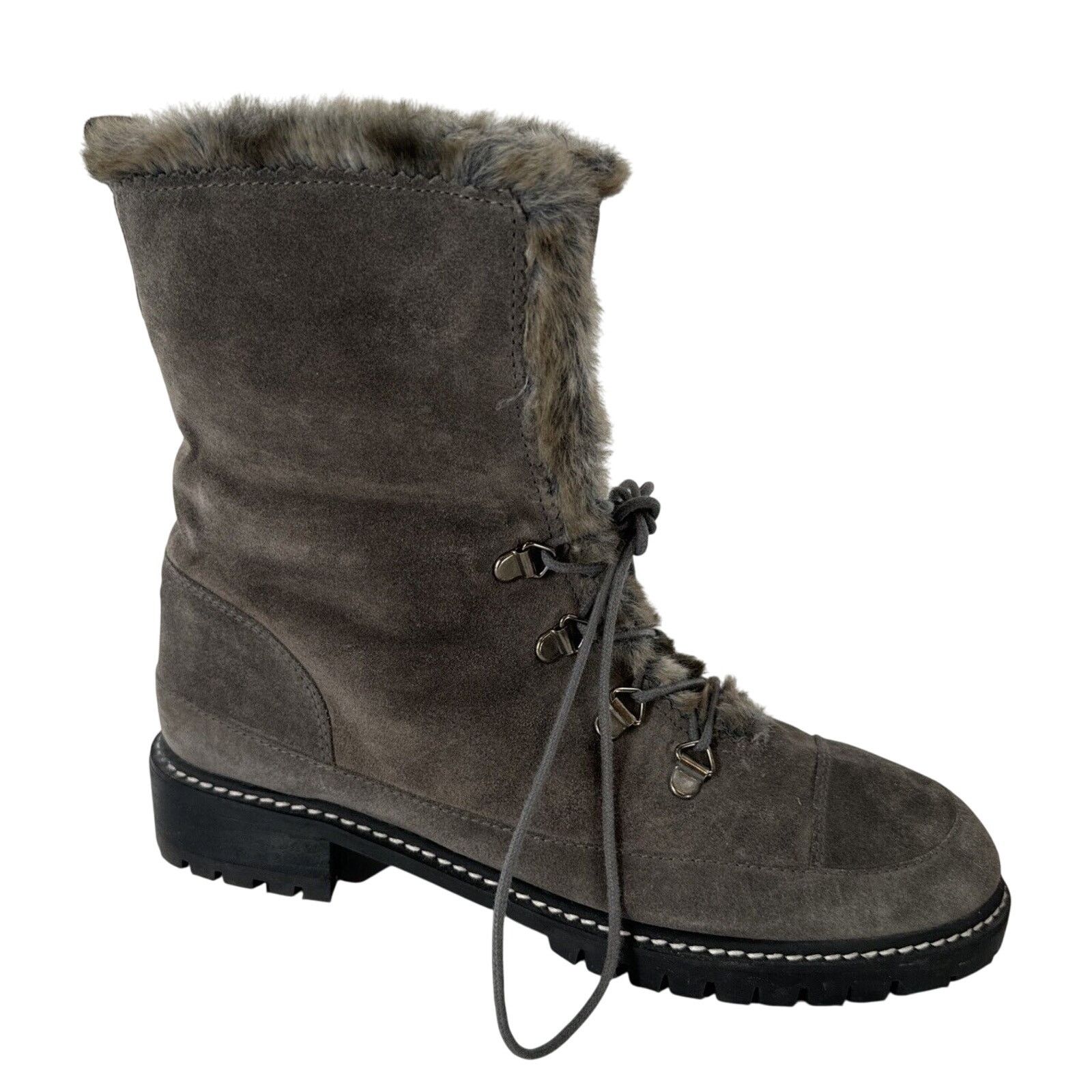 Stuart Weitzman Stuart Weitzman Designer Gray Suede Faux Fur Boots 7.5 Moto Size US 7.5 / IT 37.5 - 2 Thumbnail