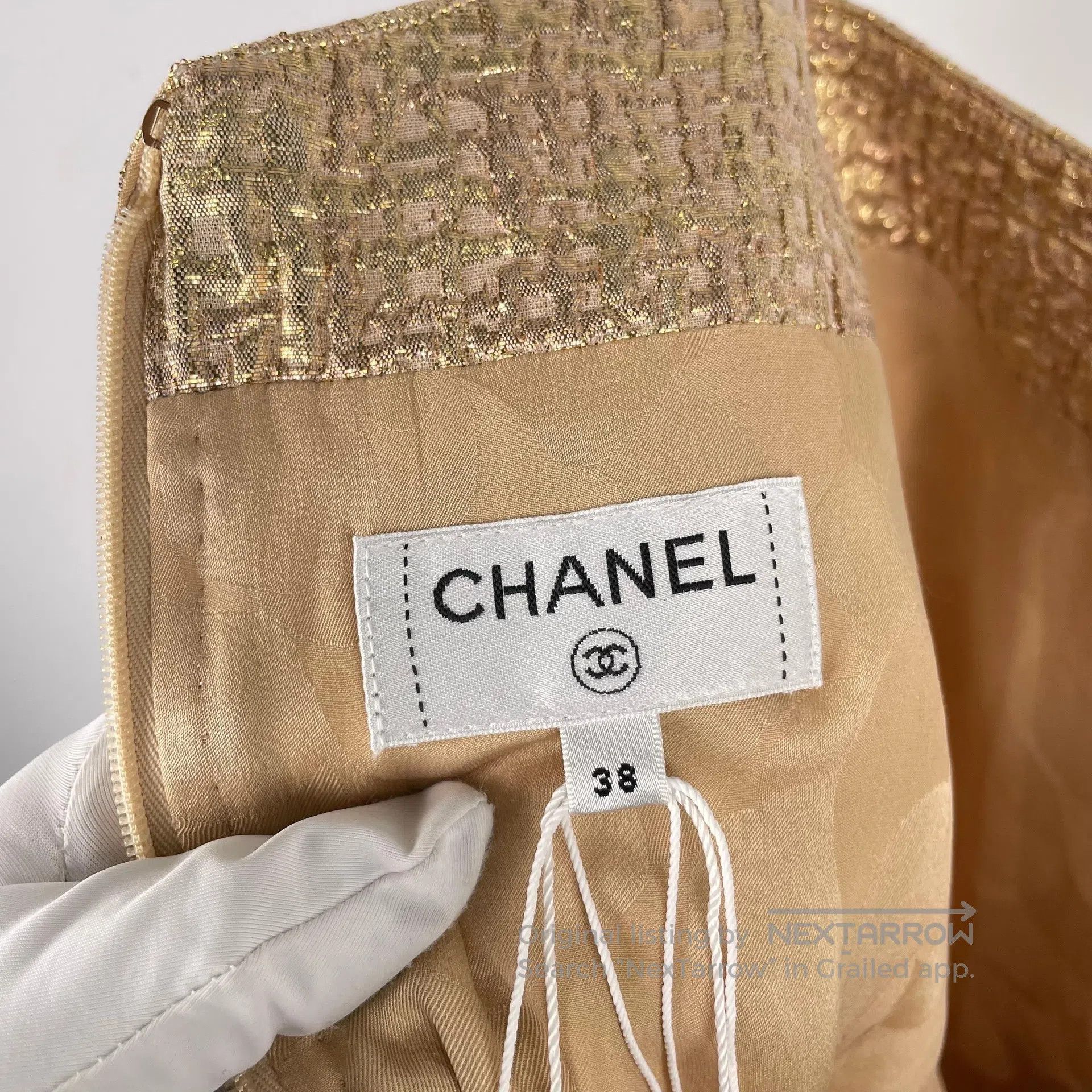 Chanel Chanel Gold foil pleated texture square neck tube dress si Size XS / US 0-2 / IT 36-38 - 4 Thumbnail