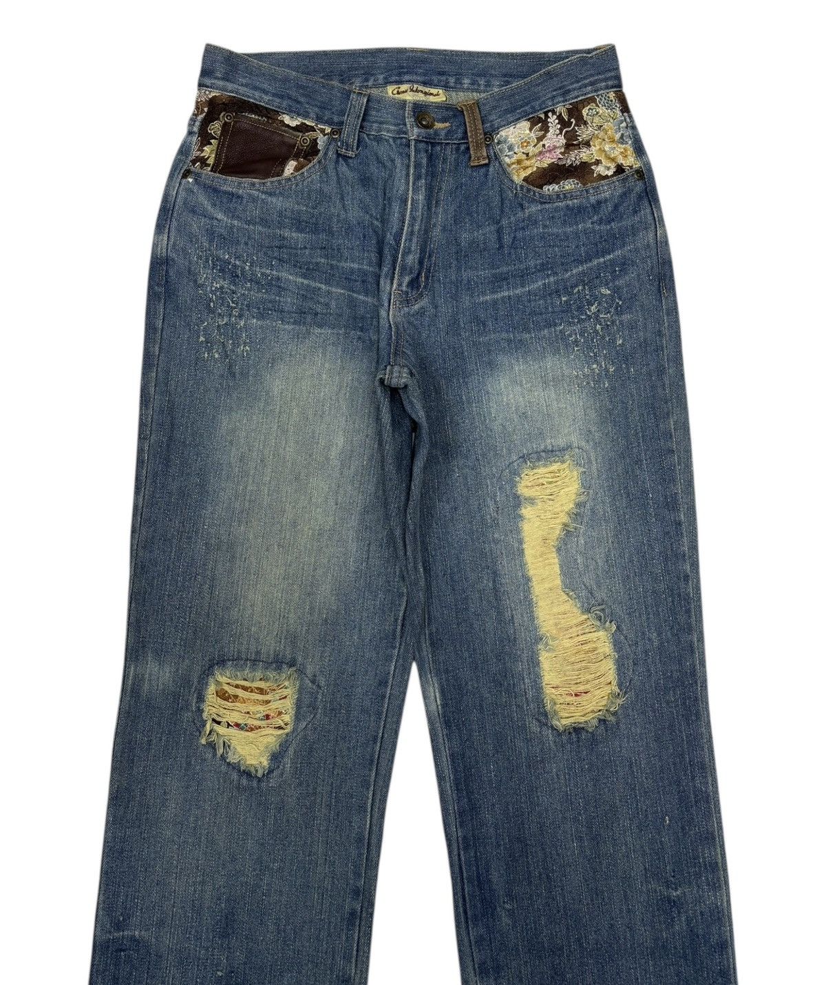 Undercover Distressed Patchwork Wide Leg Jeans Embroidered Accents Size US 29 - 2 Thumbnail