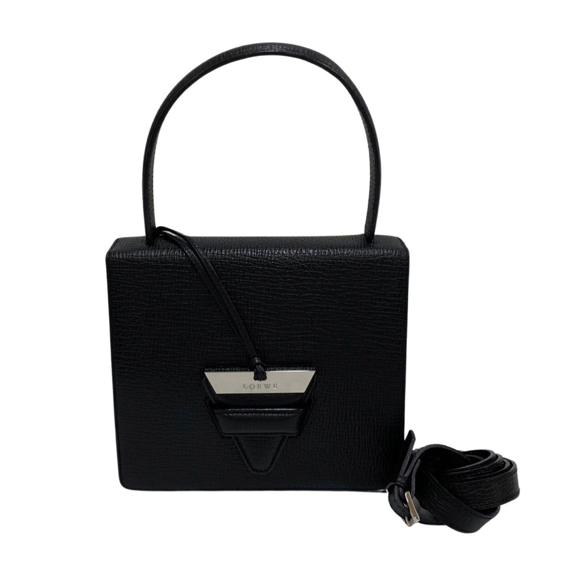 image of Loewe Barcelona Logo Metal Fittings Leather Genuine 2Way Handbag Mini Shoulder Bag Black, Women's