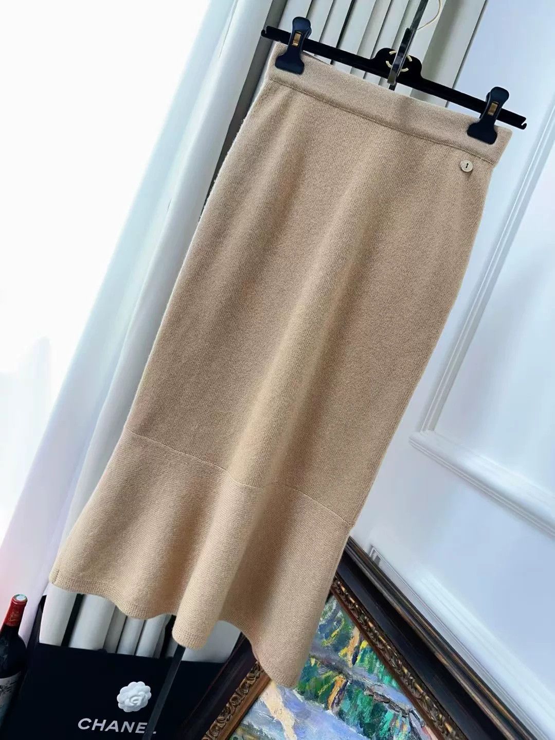 Chanel 17A Beige Knit Mermaid Skirt