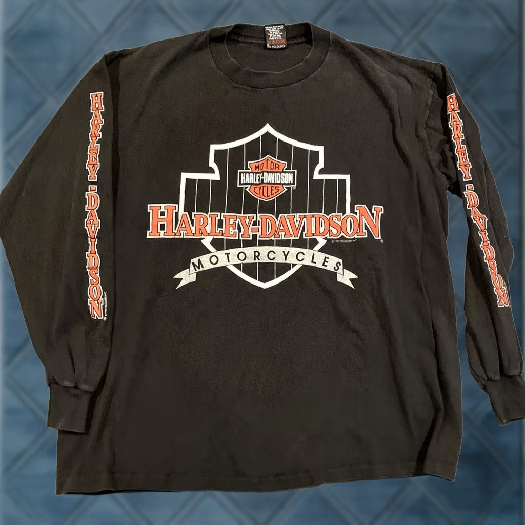 Harley Davidson VINTAGE Harley-Davidson Single Stitch Long Sleeve T-Shirt L Men Black 1990s 1992 1993 Motorcycles Crew Neck Logo Shirt Size US L / EU 52-54 / 3 - 1 Thumbnail