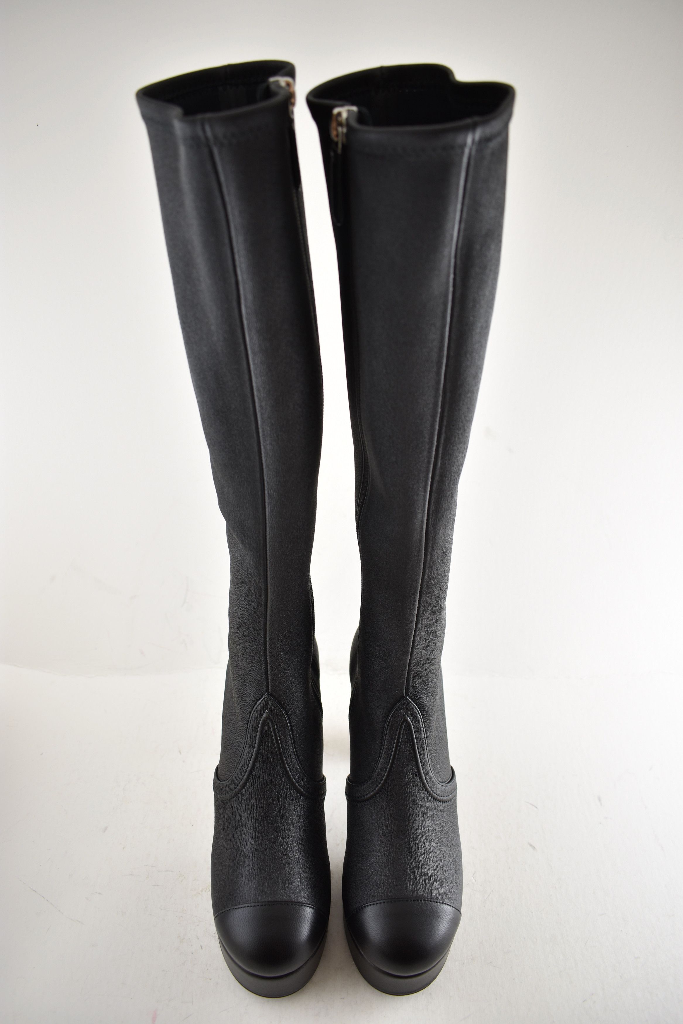 Chanel 24K Lambskin CC Platform Block Heel Knee High Boots 37.5C Size US 7.5 / IT 37.5 - 10 Thumbnail