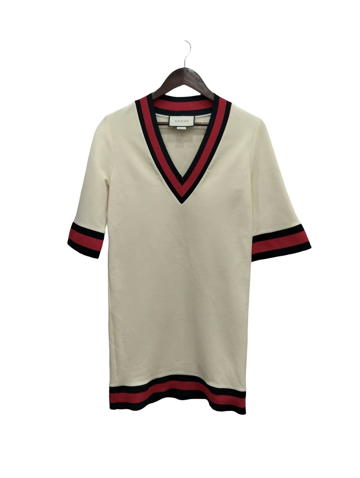 Gucci Gucci Cream Jersey Grosgrain-Trimmed Detail Mini Dress Size S / US 4 / IT 40 - 1 Thumbnail