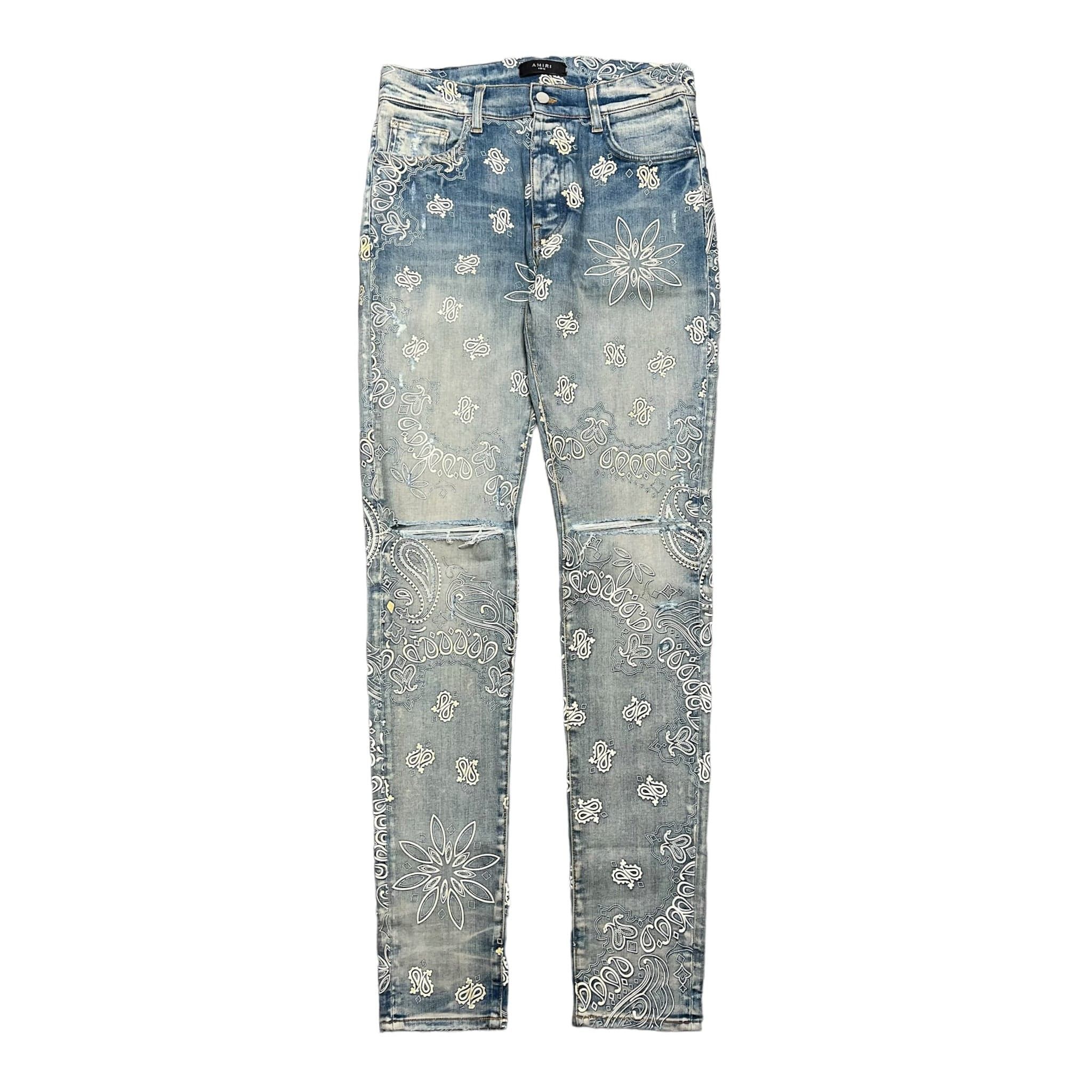 Amiri Amiri Flocked Paisley Bandana Jeans Clay Indigo Size US 38 / EU 54 - 1 Thumbnail