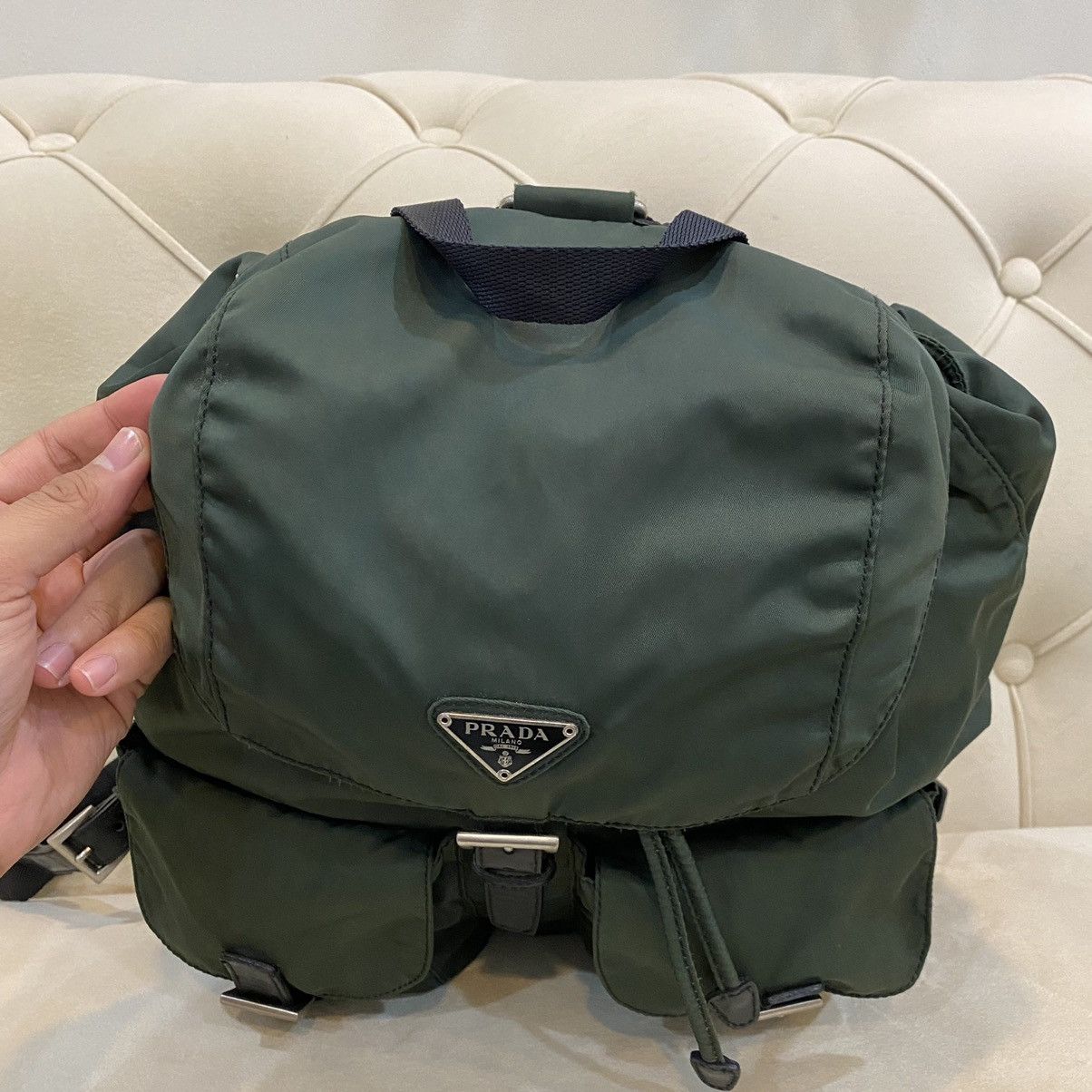 Prada × Vintage Vintage Prada Green Nylon Vela Backpack Size ONE SIZE - 17 Thumbnail