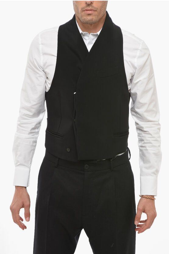 image of Salvatore Ferragamo Double-Breasted Vest With Martingale in Black, Men's (Size Small)