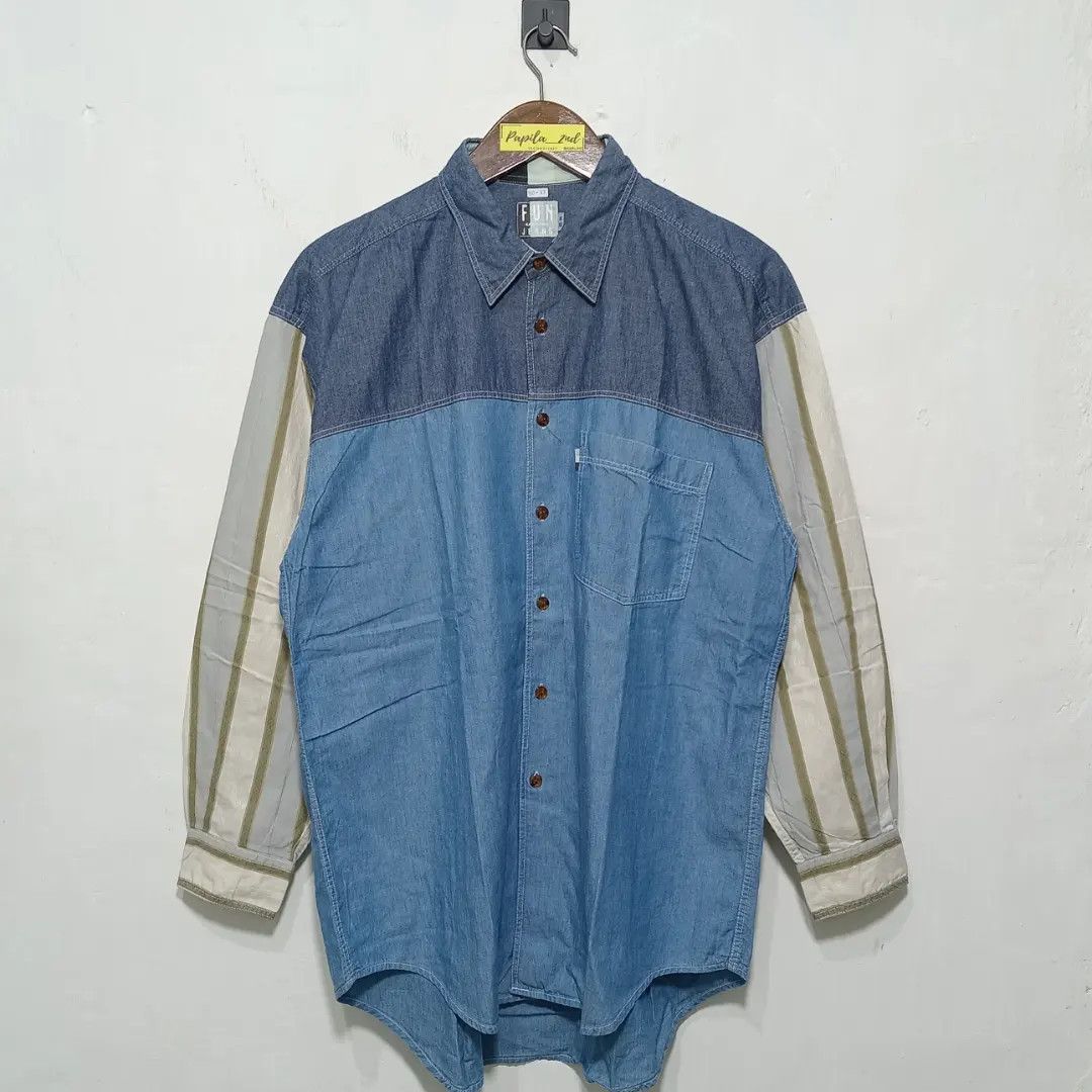 image of Kansai Yamamoto x Vintage Kansai Man Fun Jeans Long Shirt in Blue, Men's (Size Medium)