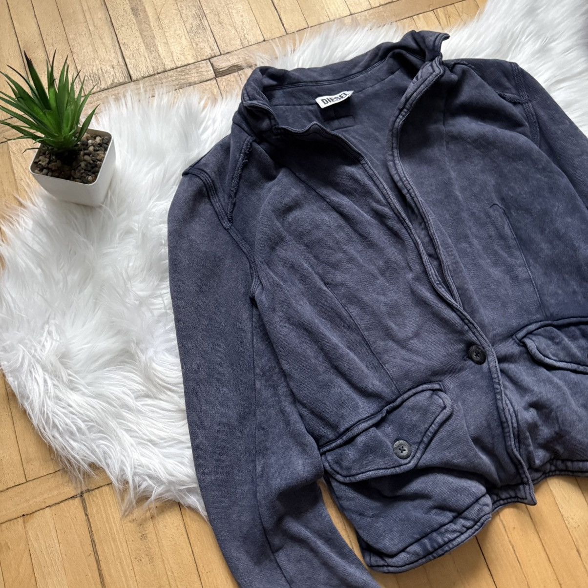 Diesel 📌 Vintage Diesel Y2K Avant-Garde Faded Grey Cardigan Size S / US 4 / IT 40 - 4 Thumbnail