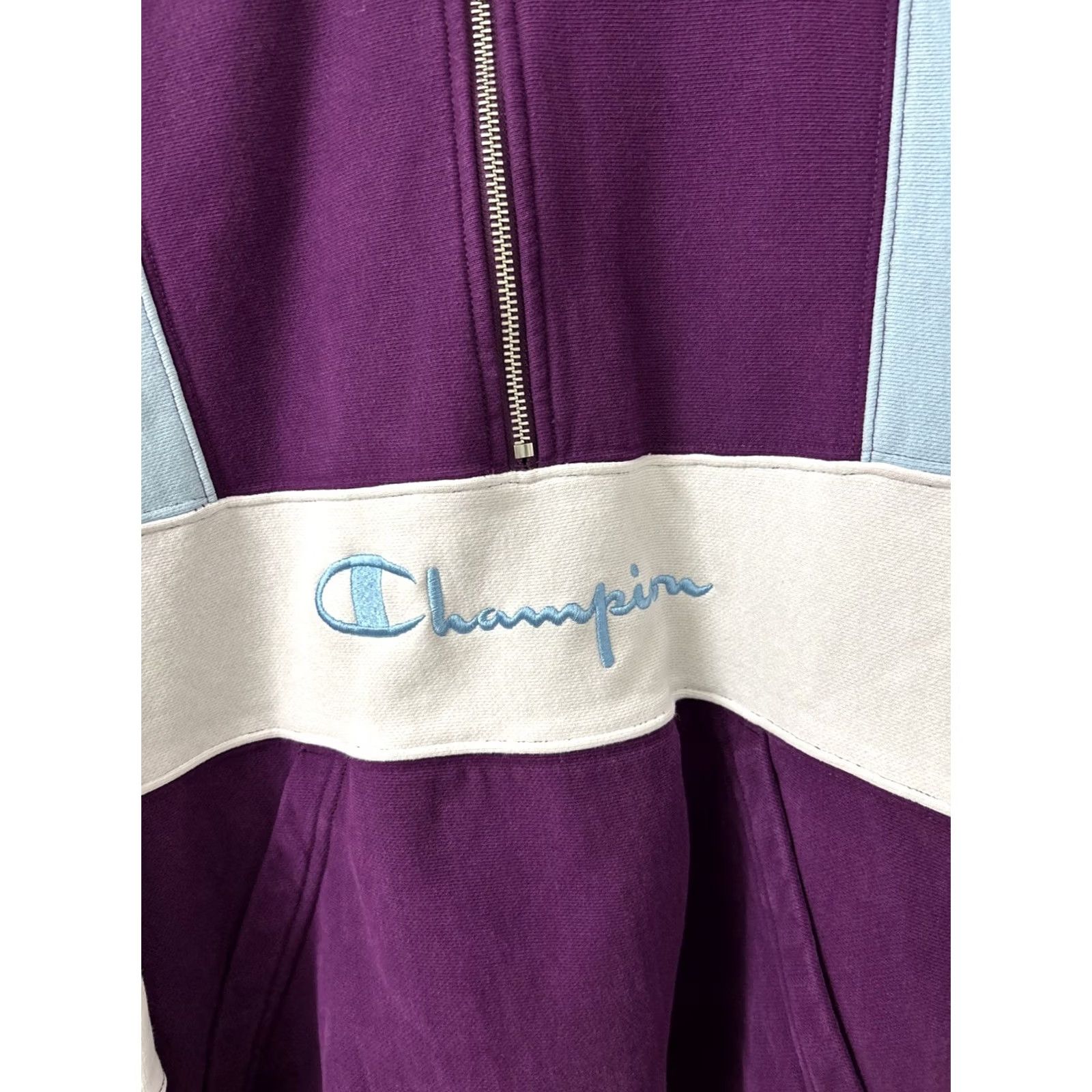 Champion Champion Reverse Weave 1/4 Zip Mens Large Purple Sweater Sweatshirt L/S Pullover Knit Crewneck Collar Zip Closure Regular Cotton Blend Size US L / EU 52-54 / 3 - 4 Thumbnail