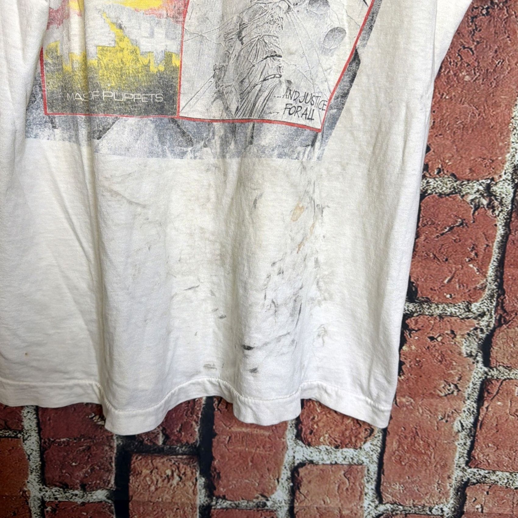 Vintage VINTAGE White Metallica And Justice For All Tour T Shirt Medium Thrashed Shirt Mens M White 1988 90s Tour Merch Size US M / EU 48-50 / 2 - 5 Thumbnail