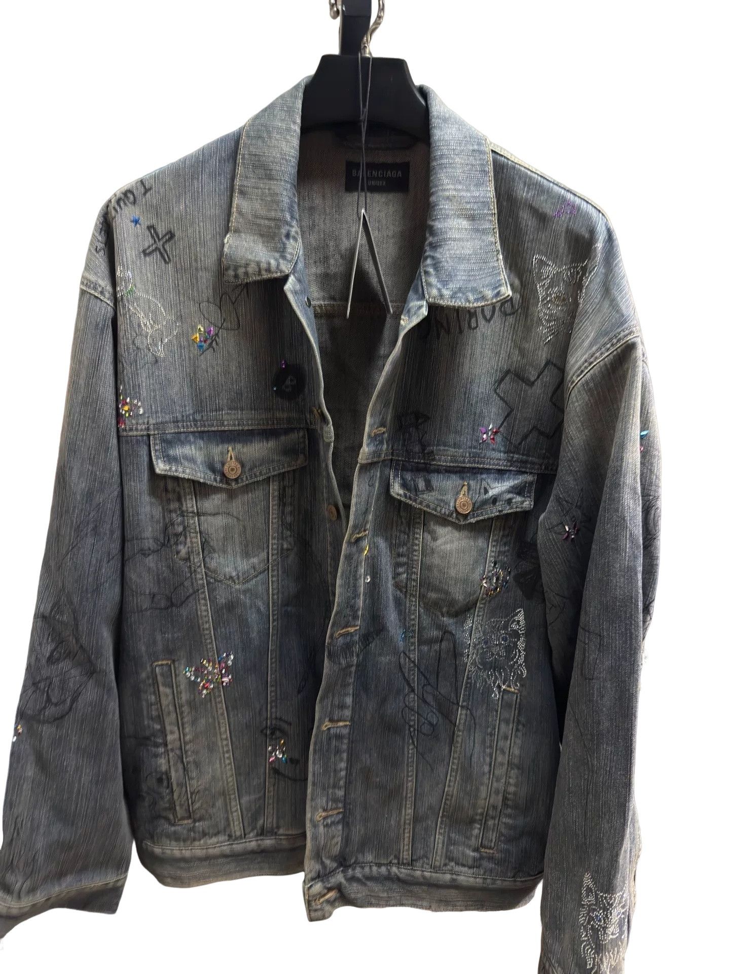 Balenciaga Balenciaga Graffiti Rhinestone Denim Jacket Size 1 Size US S / EU 44-46 / 1 - 1 Thumbnail