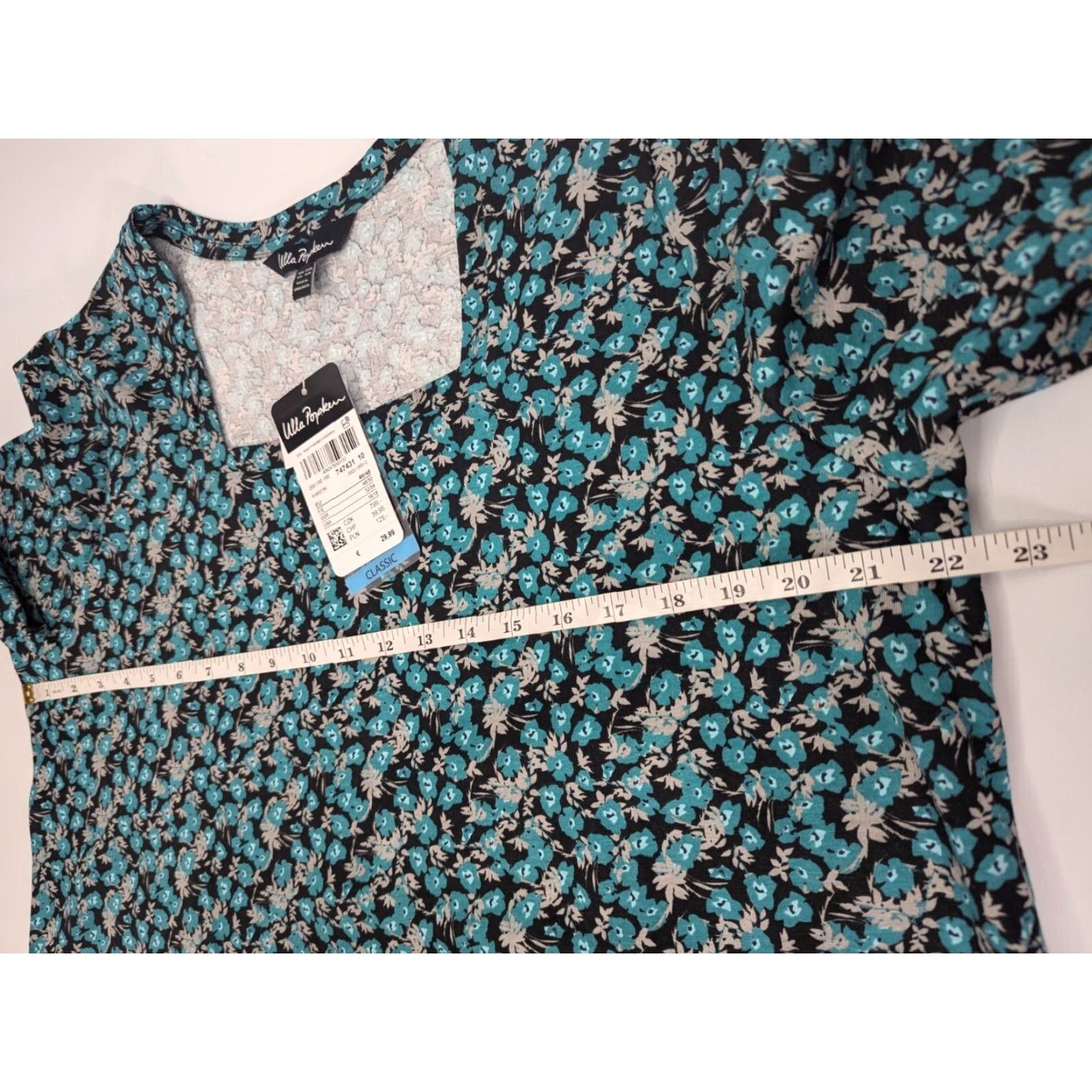 Vintage NWT Ulla Popken Classic Floral Tee Square Neck Short Sleeve Plus Sz 16/18 Turquoise Blue Women's T-Shirt Oeko-Tex Size XXL / US 16-18 / IT 52-54 - 5 Thumbnail