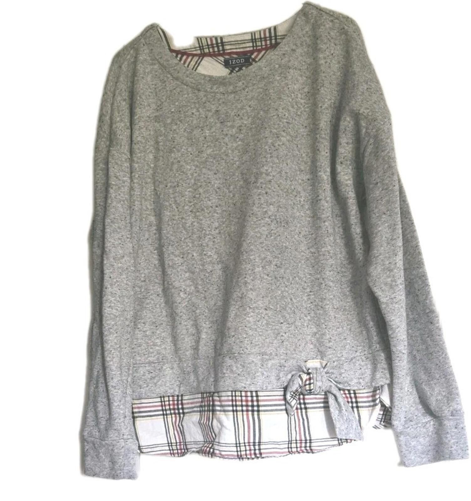 Izod Izod Womens Lg? Gray Plaid Long Sleeve Scoop Neck Pullover S Size ONE SIZE - 1 Thumbnail