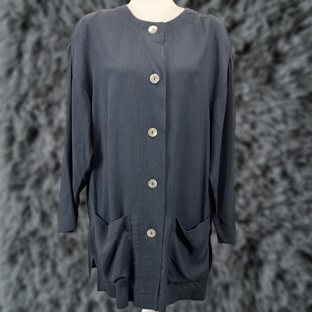 Jones New York VINTAGE Jones New York Blouse Tunic Shirt 1X Plus Gray/Blue Pockets 90s Lagenlook Women Mens? Size XL / US 12-14 / IT 48-50 - 1 Thumbnail