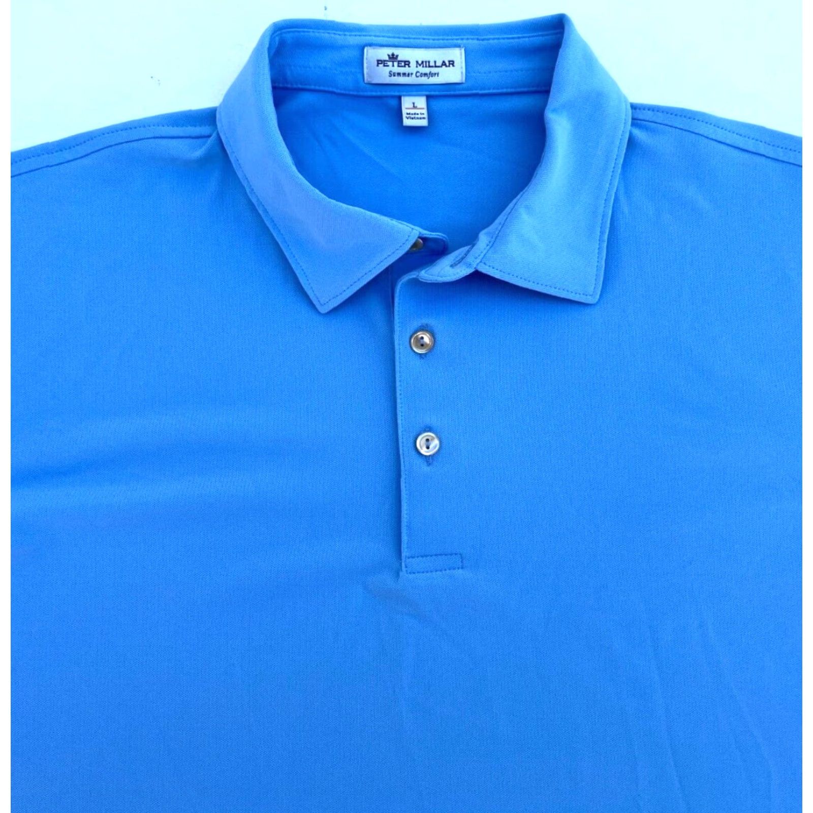 Peter Millar Peter Millar Summer Comfort Performance Polo Shirt Sz L Mens Polo Short Sleeve Blue Solid | Golf | Classic Preppy Size US L / EU 52-54 / 3 - 3 Thumbnail