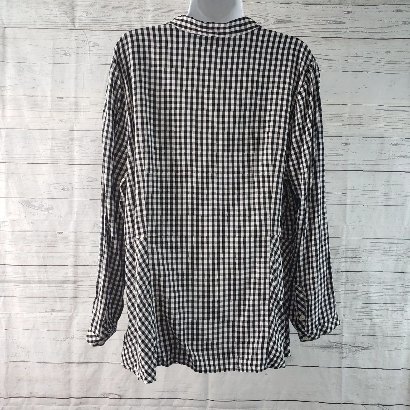 J. Jill J. Jill Womens Button Front Shirt XL Black Gingham Rayon Long Sleeve Shirt Womens XL Black Gingham Button-Up Size XL / US 12-14 / IT 48-50 - 4 Thumbnail
