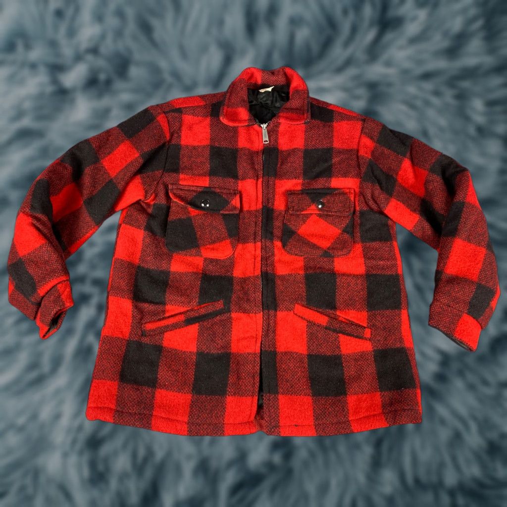 Vintage VINTAGE Mackinaw Wool Hunting Field Jacket M Black Plaid Talon Zipper Unbranded Men Jacket Size US M / EU 48-50 / 2 - 1 Thumbnail