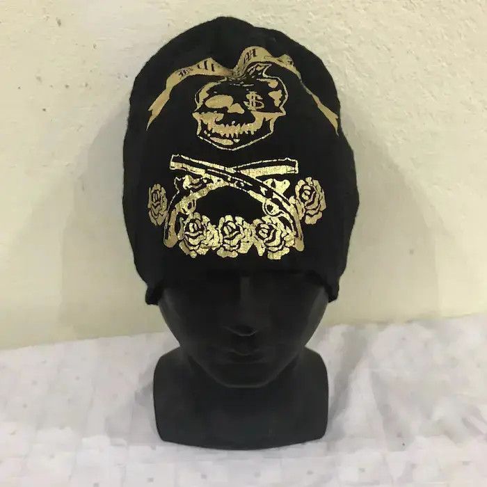 Vintage Japanese Brand BTX Skulls Overprint Beanie Hat Size ONE SIZE - 3 Thumbnail