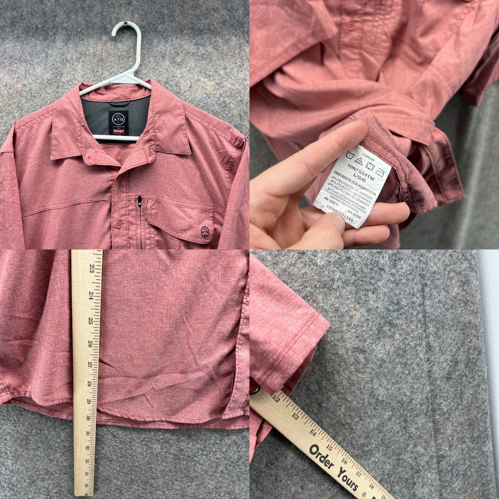 Wrangler VINTAGE Wrangler Shirt Men Large Pink Button Down ATG Outdoors Hiking Pocket Vented Size US L / EU 52-54 / 3 - 8 Thumbnail
