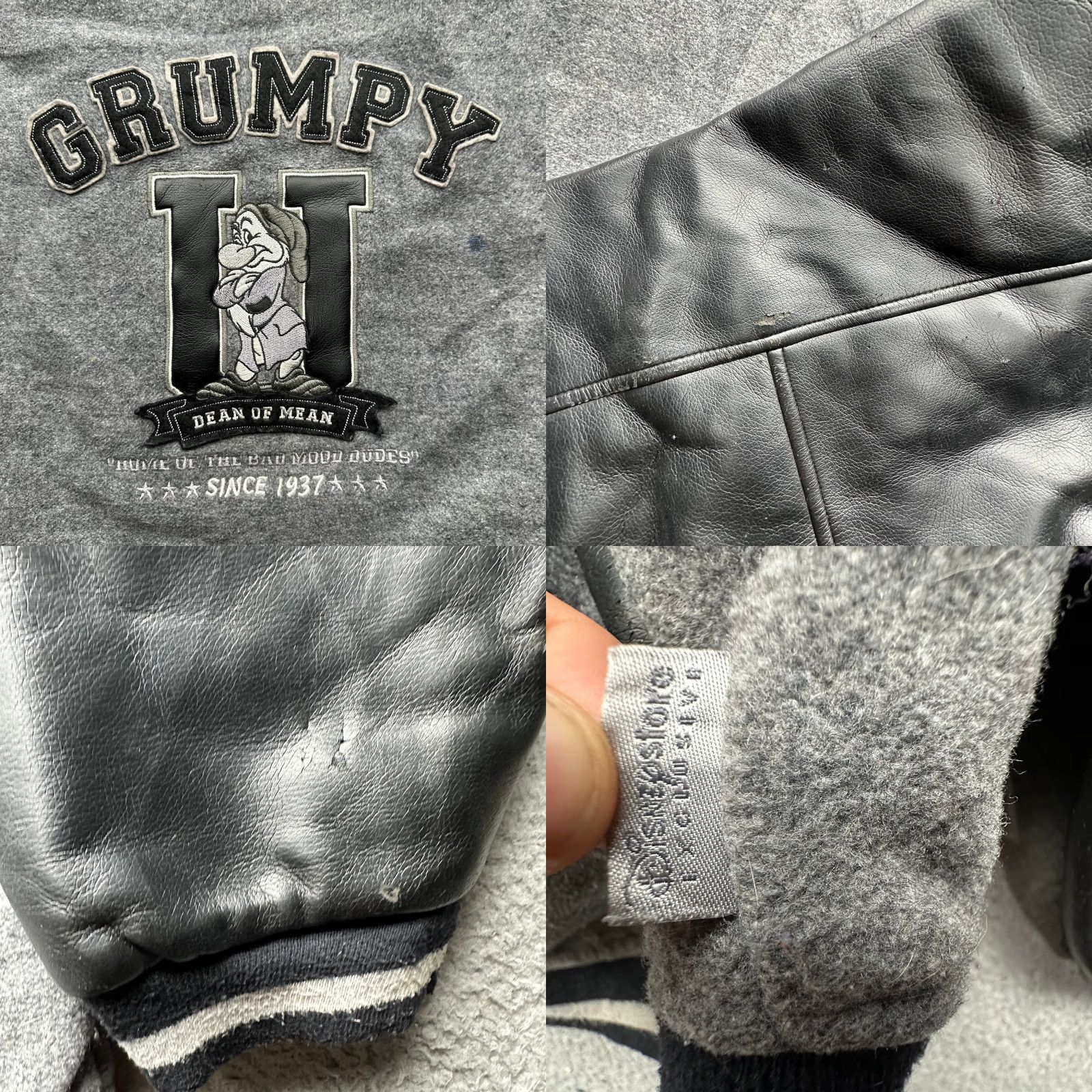 Disney VINTAGE Disney Grumpy U Wool Blend Varsity Bomber Jacket Men 2XL Gray Faux Leather Snap TEARS Jackets Mens Size US XXL / EU 58 / 5 - 8 Thumbnail
