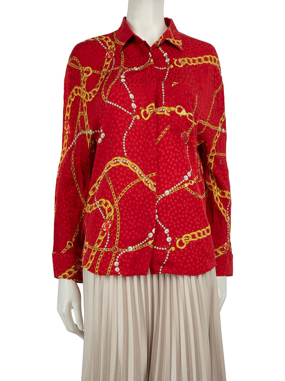 image of Balenciaga Red Silk Chain Print Shirt, Women's (Size Medium)